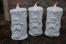 P889-268     FIGURINE STATUETTE 3 ANGE BLANC  BOUGIE  MYSTIQUE CHERUBIN BEBE FEE