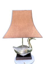 Ancienne lampe vintage représentant un canard en métal  argenté base bois