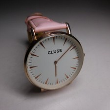 N24.383 Cluse montre bracelet cuir beige rose cadran aiguilles métal plaqué or