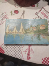 ancien tableau huile sur papier signé marine