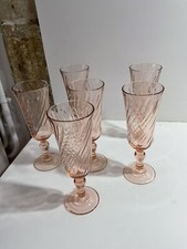 Vintage 6 Flûtes à Champagne ROSALINE Arcoroc Luminarc Verre rose france 