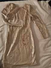 Robe Courte Paillettes Or Manches Longues