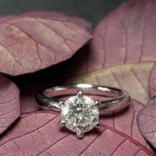 Bague de fiançailles en or blanc 18 carats et diamants taille ronde 1 ct cult...