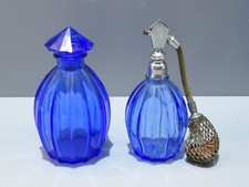 -1 FLACON & 1 VAPORISATEUR VERRE BLEU ART déco COLLECTION  VITRINE     D