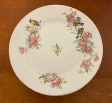 SÉRIE DE 6 ASSIETTES DESSERT EN PORCELAINE LIMOGES G.L DÉCOR MÉSANGES ET ROSES