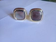 Paire de boutons de manchette - carré de nacre violine & acier doré 1.5cm