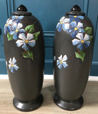 Superbe Paire de Potiches Obus Céramique Art déco signé Montières Amiens