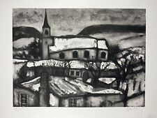 JACQUES HALLEZ. LITHOGRAPHIE. SCÈNE D’HIVER. VILLAGE ENNEIGÉ. ÉGLISE. No 29/150