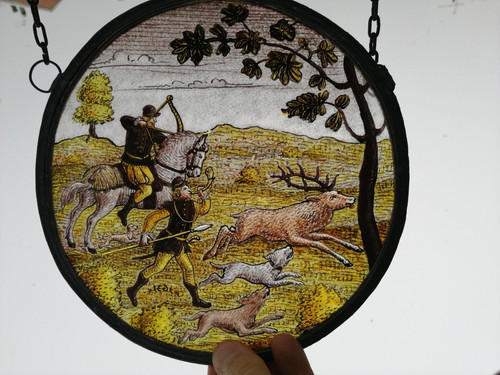 Antique round stained - , glass