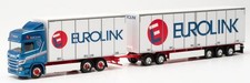 HERPA, SCANIA 6x2 CR 20 HD avec dolly et remorque 3 essieux EUROLINK bleu, éc...