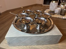 Service à dessert / glace Guy Degrenne inox – 6 coupes + 6 cuillères + plateau