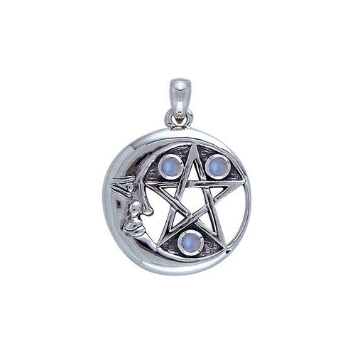 Lune visage pentacle - visage, pendentif
