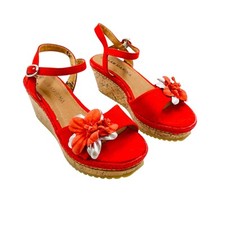 San Marina femme Cuir Rouge à Talon Plateforme Sandales Eur 36 UK 3 US 5