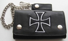 PORTE FEUILLE  CUIR NOIR  IRON CROSS    BIKER    MOTO    WESTERN  - Réf.15