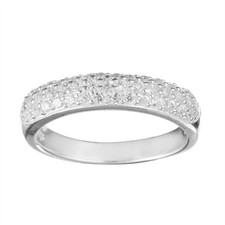 Silverly Femmes Argent 925 Pave Zircon Rondes Cut Demi Eternity Anneau