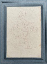 Dessin Ancien XVIIIème Etude à la Sanguine Portrait D'un Homme Assis avec Boite