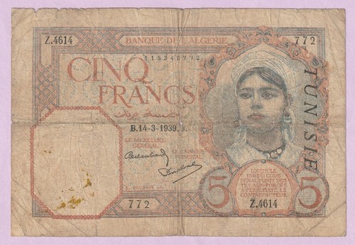 Francs tunisie 1939 - 5, francs,