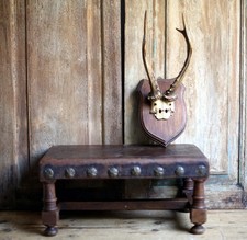 French Antique Foot Stool Cuir