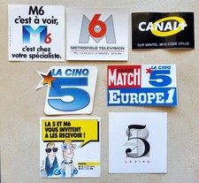 Lot 7 autocollants M6 La cinq Canal Plus chaîne TV télévision vintage média La5