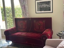 Canapé 2/3 places en velour rouge ancien vers 1930 Vintage/Antique