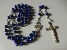 Ancien Chapelet monté sur chainette en argent   perles en lapis lazuli