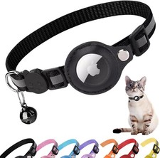 Collier Chat GPS Réfléchissant Support AirTag Avec Clochette collier chat Noir