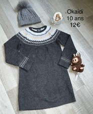 Okaidi 10 Ans Fille : Robe pull grise Jacquard  Hiver TBE