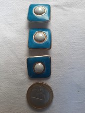 3 Boutons Anciens en Céramique BLEU BLANC DORE  STYLE LINE VAUTRIN 20 mm