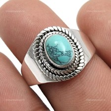 Naturel Turquoise Argent Solide Décembre Bande Noël Cadeau Bague Bijoux Taille 9
