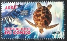 135.CONGO 2013 (400F) Timbre Usagé Faune Marine, Tortues (CARETTA CARETTA).