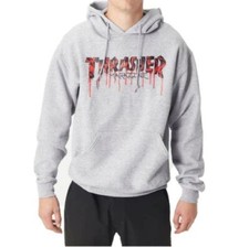 Sweat à capuche gris blood drip logo Thrasher (vi)