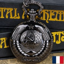 Montre Poche Gousset Noir URSS union soviétique Chiffre Arabe Quartz + Chaîne