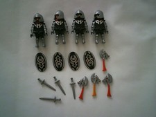LOT DE PLAYMOBIL   * 4 CHEVALIERS DU DRAGON ROUGE ET NOIR + ACCESSOIRES *