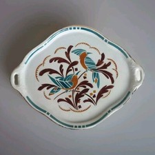 PLAT A CAKE GÂTEAU EN FAÏENCE DE LUNEVILLE DECORE DE OISEAUX  GEO CONDE