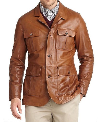 Veste cuir marron - en, foncé
