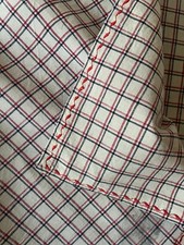 Vintage French Linen Fabric - Red & Black Checked Fabric -