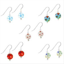 925 Argent Multi-Colore Millefiori Murano Verre Earrings Set