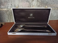 2 couverts à salade en métal argenté ERCUIS en boîte d'origine