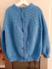 GILET MOHAIR point fantaisie NEUF FAIT MAIN tricot TAILLE 44/46 FEMME BLEU CLAIR