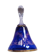 Très Belle Cloche Cristal De Bohème Crystalex Beau Bleu Et Décors Dorés 