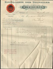 ORLÉANS (45) DISTILLERIE DES TOURELLES THORAIN / FOUBERT COULLONS / FACTURE 1928