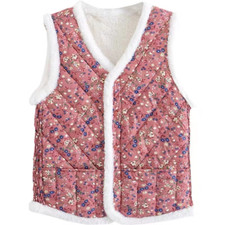Gilet Matelassé Floral Doublé En Fleece Pour Femme Crop Top Slim Hiver Chaud