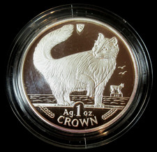 1991 Île de Man 1 OZ Argent Tangible Pièce Norvégienne Forêt Chat En Origine Box