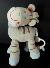 k7. DOUDOU PELUCHE MUSICAL NICOTOY ZEBRE ANE CHEVAL gris bleu orange musique BE