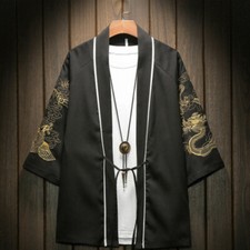 Broderie Kimono Veste Hommes Manteau Gilet Japonais Rétro Décontracté Extérieur