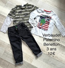 Palomino Benetton VERBAUDET 3 ANS GARCON : t shirts dinosaures + jean noir TBE