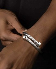 Bracelet Torsadé Argenté Croisé Rigide Bijoux Acier Inoxydable Femme Homme Métal