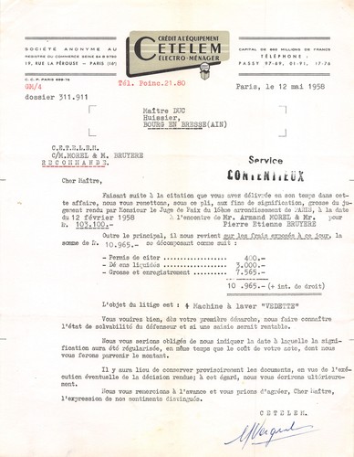 Facture 1958 cetelem - , a