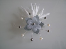 Fleur plume coudre/coller Blanc cassé/gris robe déco Mariée/Mariage/Cérémonie 