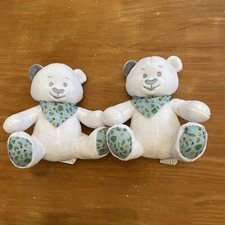 lot De 2 Doudou Peluche Ours Assis MUSTI De MUSTELA Blanc Banana Vert Bleu/Fleur